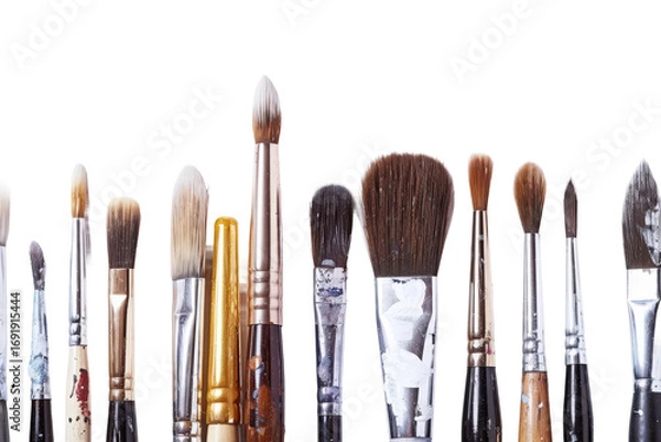 Fototapeta Large paint brushes with wooden handles isolated on transparent background.