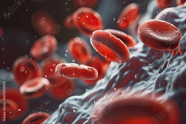 Fototapeta Microscopic view of human erythrocytes and leukocytes in blood sample