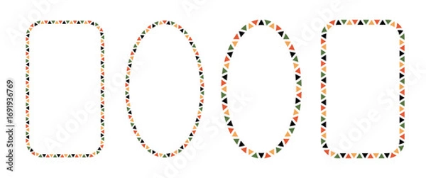 Fototapeta African pattern circle and rectangle frame. Mexican ethnic motif border. Triangular islamic ornament emblem. African ethnic culture ornament Vector illustration isolated on white background.