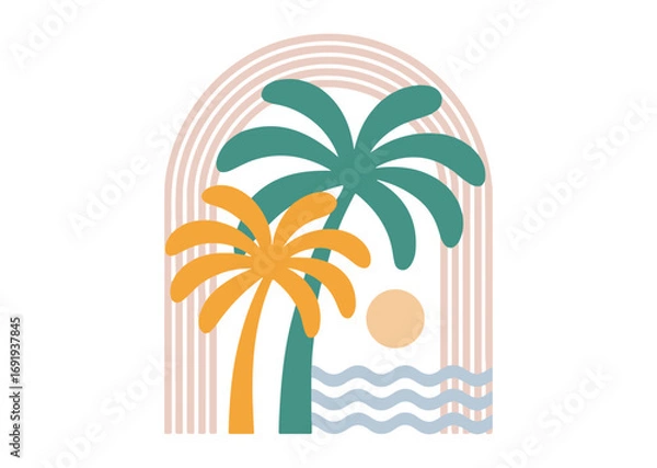 Fototapeta Boho Retro Summer Beach Vector Illustration