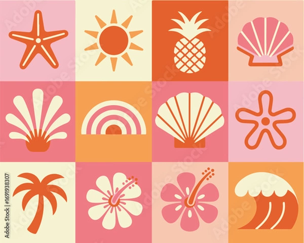 Fototapeta Boho Retro Summer Beach Vector Illustration