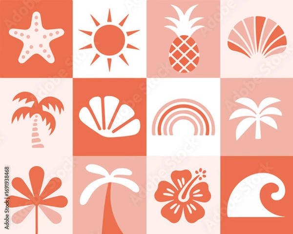 Fototapeta Boho Retro Summer Beach Vector Illustration