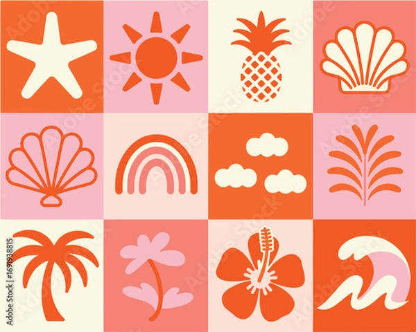 Fototapeta Boho Retro Summer Beach Vector Illustration
