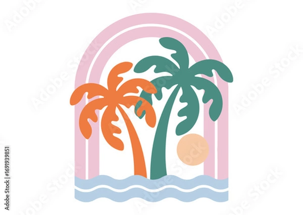 Fototapeta Boho Retro Summer Beach Vector Illustration