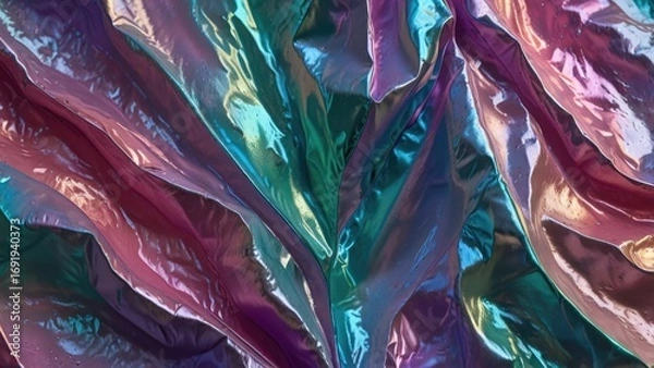 Fototapeta Macro Iridescent Crumpled Foil Texture Background