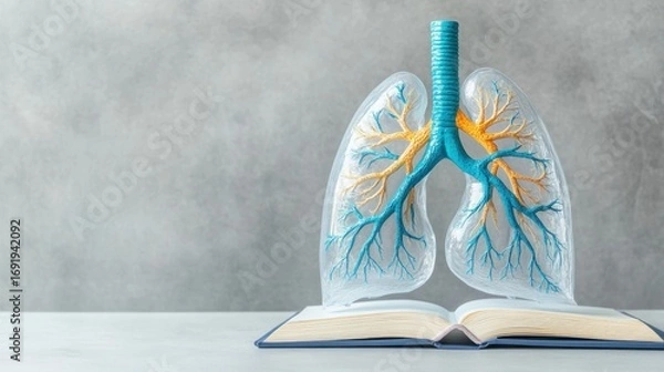 Fototapeta Lungs anatomy model on an open book