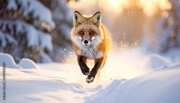 Obraz Majestic Red Fox Running Through Snowy Winter Wonderland