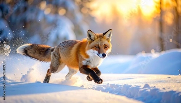 Obraz Majestic Red Fox Running Through a Snowy Winter Wonderland