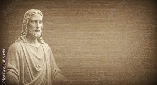 Fototapeta Sepia-toned image showcasing a faint outline of Jesus Christ statue
