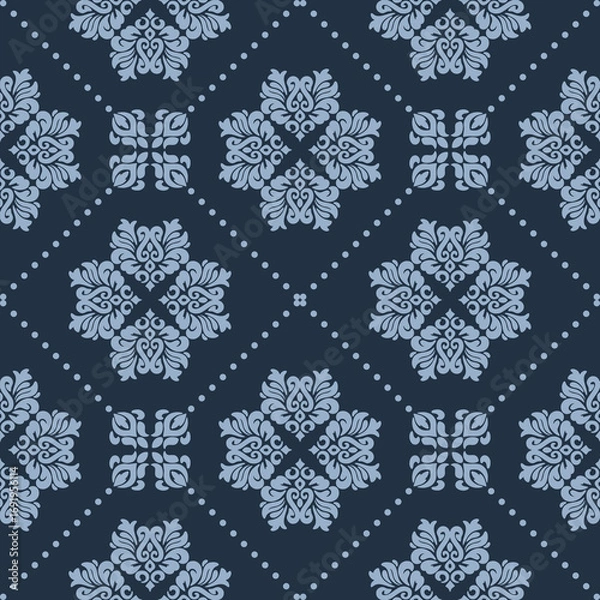 Obraz Seamless classic floral pattern with a dark blue color palette, ideal for textile prints or background designs