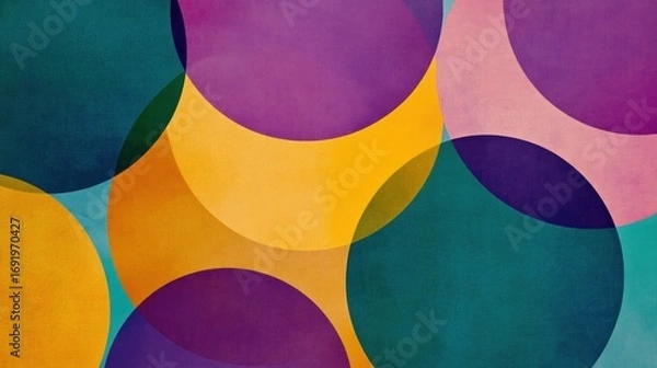 Fototapeta Overlapping semi-circles in various hues create a textured abstract design