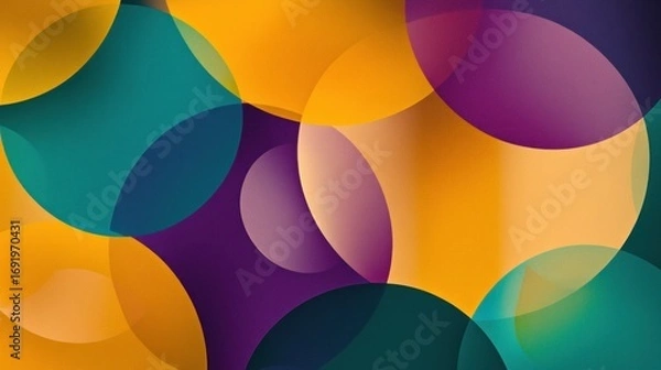 Fototapeta Overlapping translucent circles in vibrant teal, orange, and purple hues, creating a modern backdrop