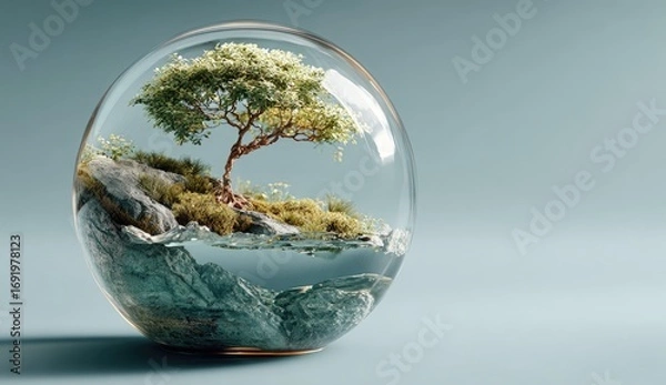 Fototapeta Tiny tree landscape in a glass sphere