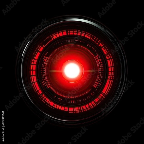 Obraz An icon of the red light from Hal 9000's eye, on a black background, in a circular,