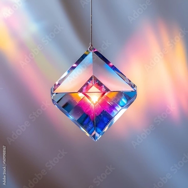 Obraz Glowing vibrant crystal gemstone suspended in air , digital art 