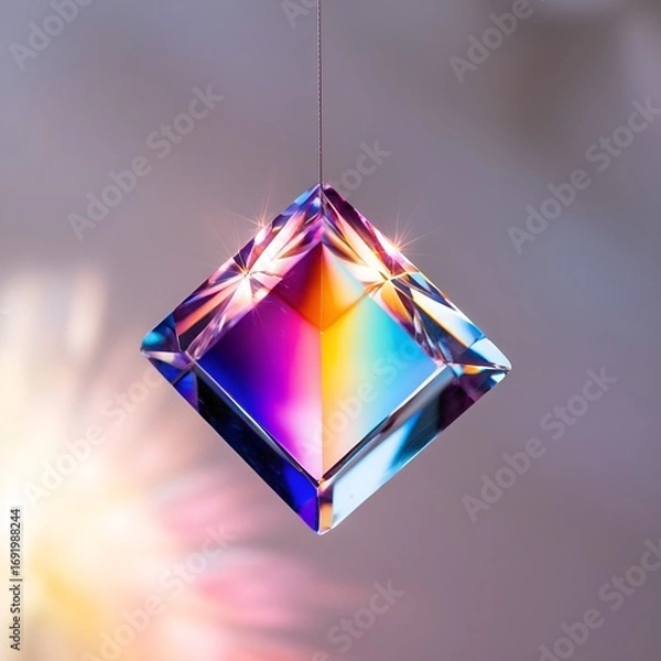 Obraz Glowing vibrant crystal gemstone suspended in air , digital art 