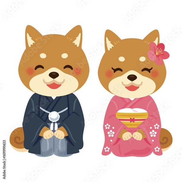 Obraz 晴れ姿で笑顔な戌年のキャラクター　男女