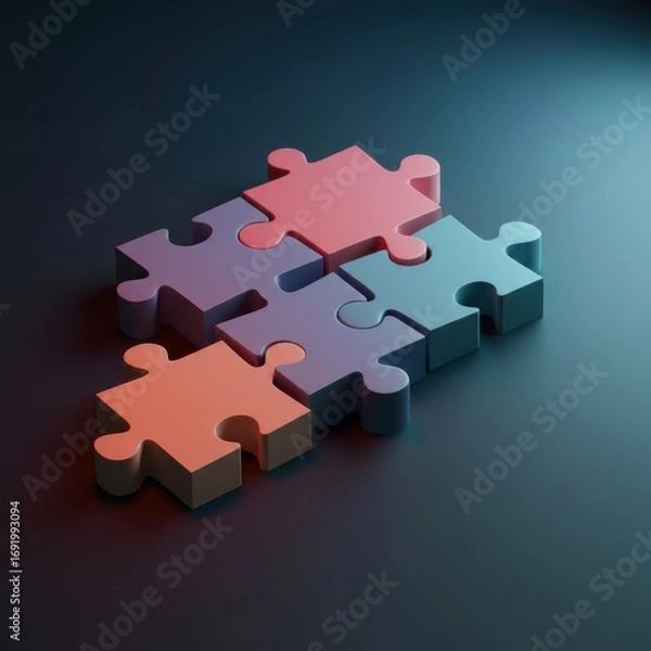 Fototapeta Connected Jigsaw Puzzle Teamwork Strategy and ProblemSolving Concept.