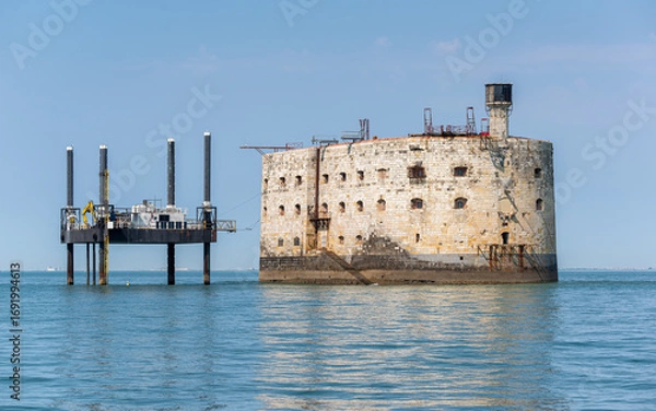 Obraz Fort Boyard is a fort built on Boyard bank, an ocean bank located between the Île-d'Aix and the Île d'Oléron . Famous for the eponymous TV game show.