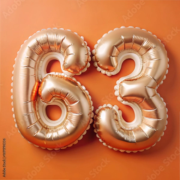 Fototapeta Sixty.Three Gold Balloons on Orange Background