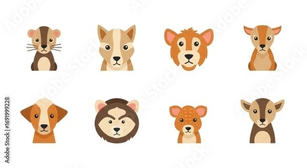 Obraz Adorable Cartoon Animal Faces Collection.