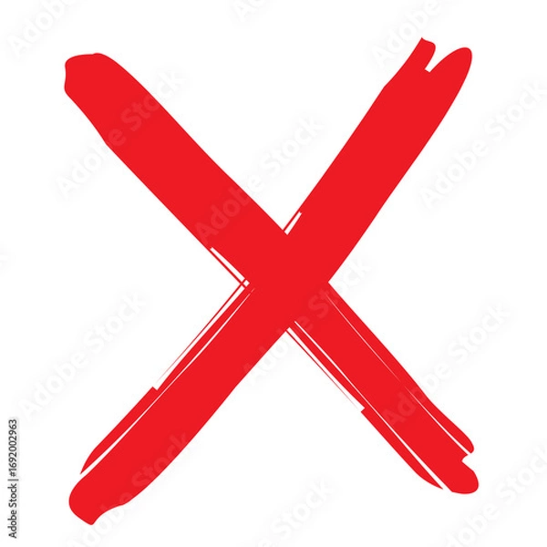 Fototapeta Hand-drawn red cross marker sign isolated on transparent background.