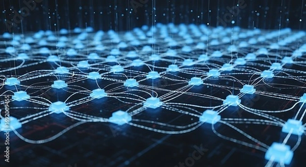 Fototapeta Interconnected Network - A Futuristic Web of Glowing Nodes and Lines.