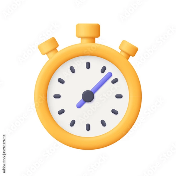 Fototapeta Yellow stopwatch. Timekeeping , measurement of time, countdown, time management and deadline concept. 3d vector icon. Cartoon minimal style.