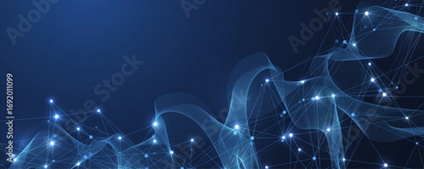 Fototapeta Global network connection concept. Big data visualization. Social network communication in the global computer networks. Internet technology. Business. Science. Vector illustration