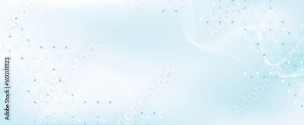 Fototapeta Modern health care or medical background design. Health care innovation concept. Horizontal header web banner. Abstract geometric background with hexagon shapes for medicine, science, chemistry.