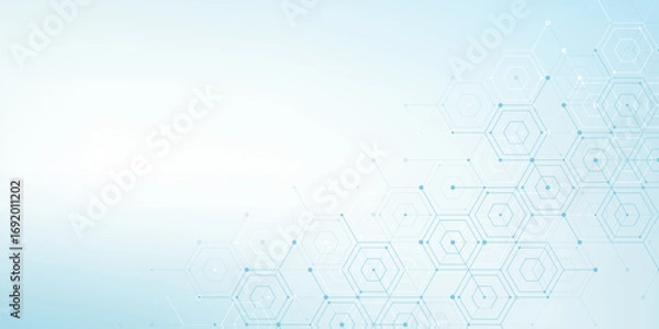 Fototapeta Modern health care or medical background design. Health care innovation concept. Horizontal header web banner. Abstract geometric background with hexagon shapes for medicine, science, chemistry.