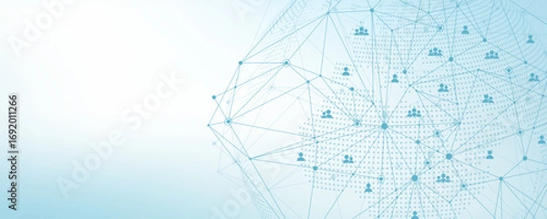Fototapeta Global network connection concept. Big data visualization. Social network communication in the global computer networks. Internet technology. Business. Science. Vector illustration