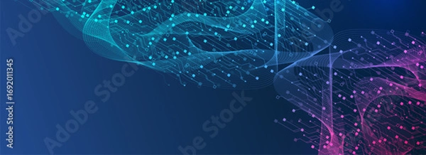 Fototapeta Modern technology circuit board texture background design. Quantum computer technologies concepts, large data processing. Futuristic blue circuit board background. Minimal vector motherboard