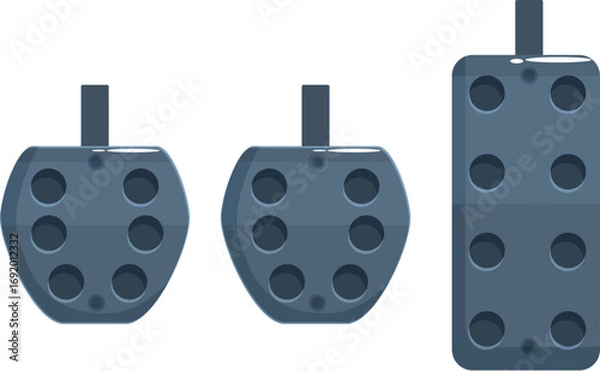 Fototapeta Car pedals showing brake, clutch and accelerator pedals, isolated on white background