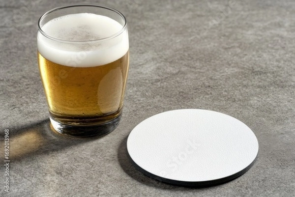 Fototapeta Two round coasters concrete surface are white color beer coaster