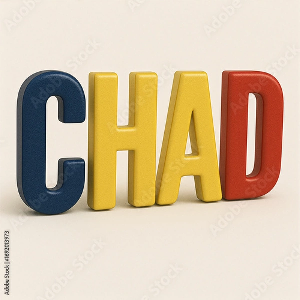 Obraz Chad 3D Text Typography with National Flag Colors on White Background