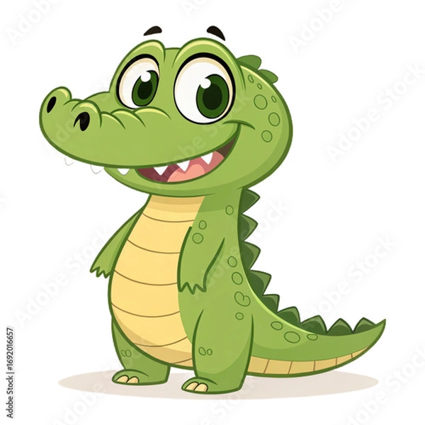 Fototapeta Cute cartoon crocodile with smiling face on transparent background for kids illustrations, educational posters, zoo branding and fun stickers