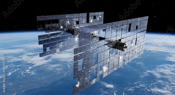 Fototapeta Futuristic Space Station Reflecting Earth, a Vision of Tomorrow.