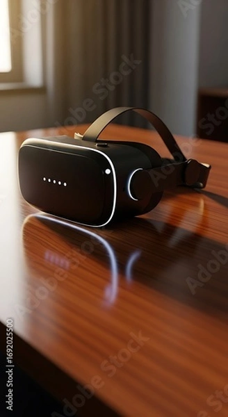 Fototapeta Virtual Reality Headset on Wooden Table - Immersive Technology Experience.
