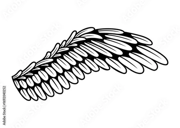 Obraz Wings sketch. Stylized birds wings. Hand drawn contoured stiker wing in open position. Vector design elements in coloring style