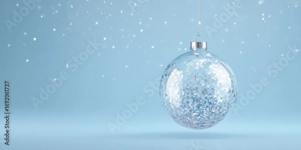 Fototapeta Elegant transparent Christmas bauble filled with silver sparkles for festive holiday decor