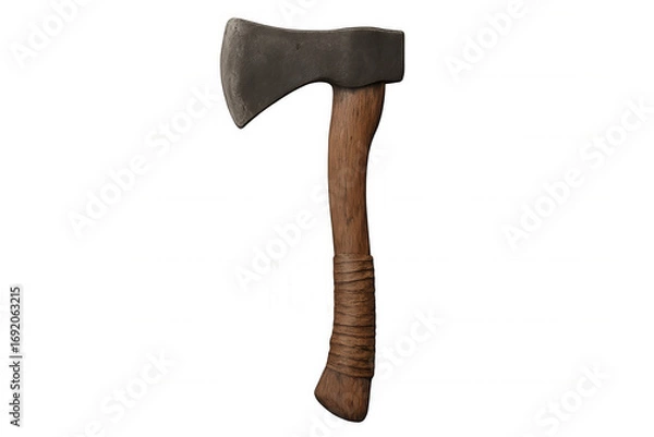 Fototapeta Studio shot of a sharp axe with a wooden handle, isolated on a transparent background, ready for compositing