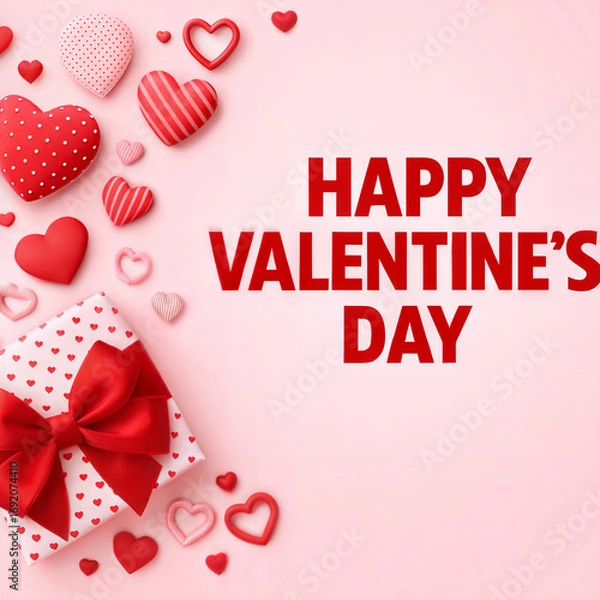 Fototapeta Romantic valentine's day celebration with gifts hearts and sweet messages for loved ones