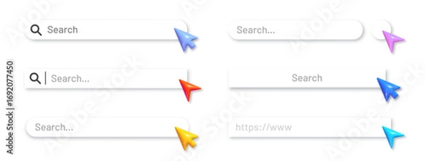 Fototapeta Search bar collection with 3d arrow pointer