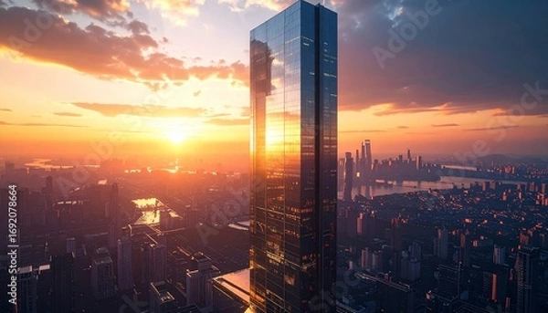 Obraz Sunrise Metropolis: A Glass Skyscraper at Dawn