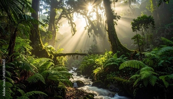 Obraz Sunbeams in the Lush Rainforest