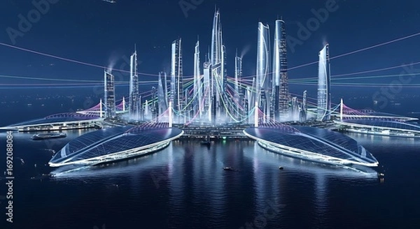 Fototapeta Futuristic Cityscape with Advanced Technology and Sustainable Energy.