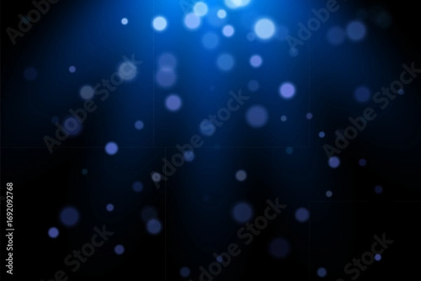Fototapeta Blue bokeh lights background. Abstract glowing particles with soft blur on deep navy backdrop. Subtle shimmer, underwater ambiance, dreamy depth. Elegant vector illustration.