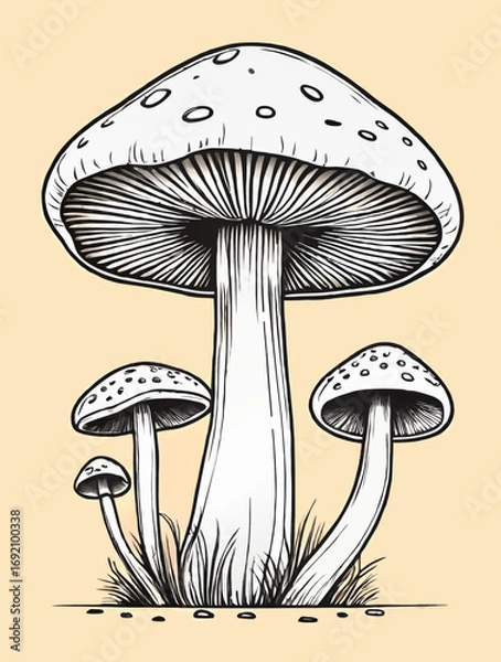 Fototapeta vector illustration of mushrooms, simple lineart sketch