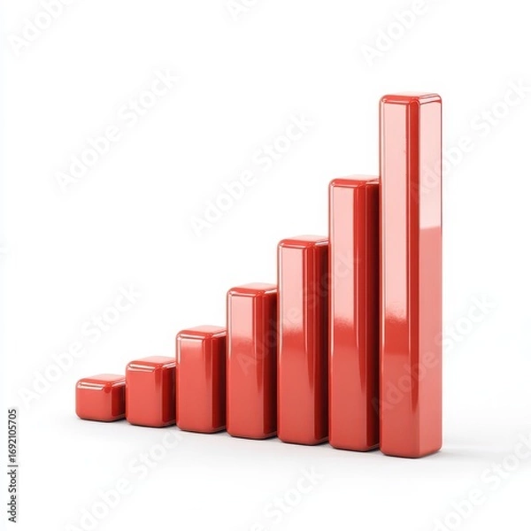 Fototapeta Red Bar Graph Depicting Growth Over Time in 3D Style Design